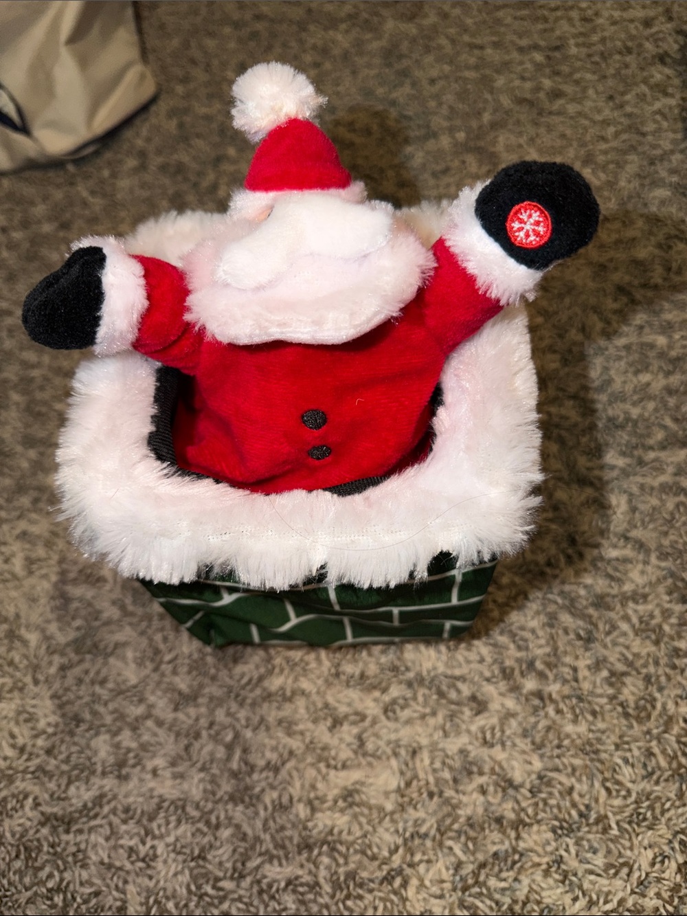 Target Red White and Black Plush Santa in Green Chimney Holiday Decor